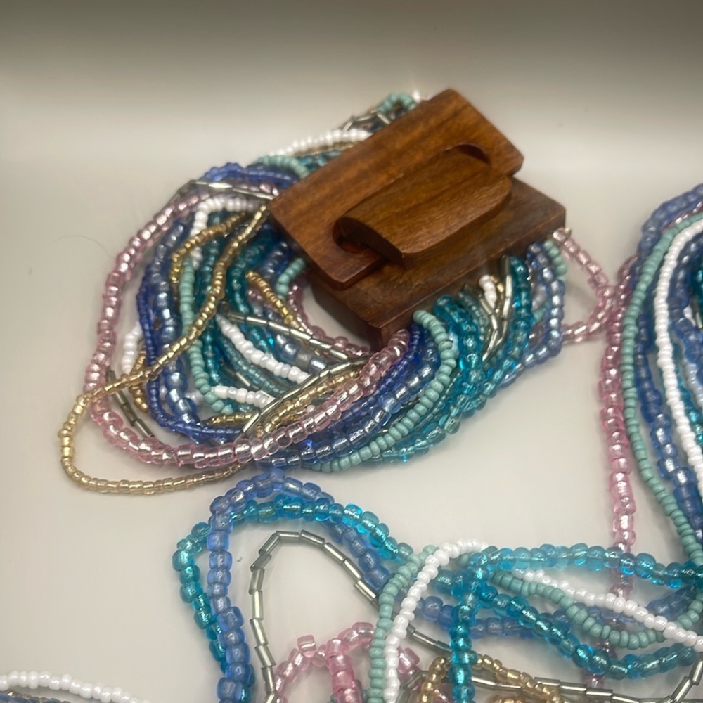 Colorful Beaded Necklace and bracelet set with Wooden Clasp - Picture 2 of 8